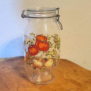 Vintage Arc France Mushroom and Vegetables Glass Canister, 2L